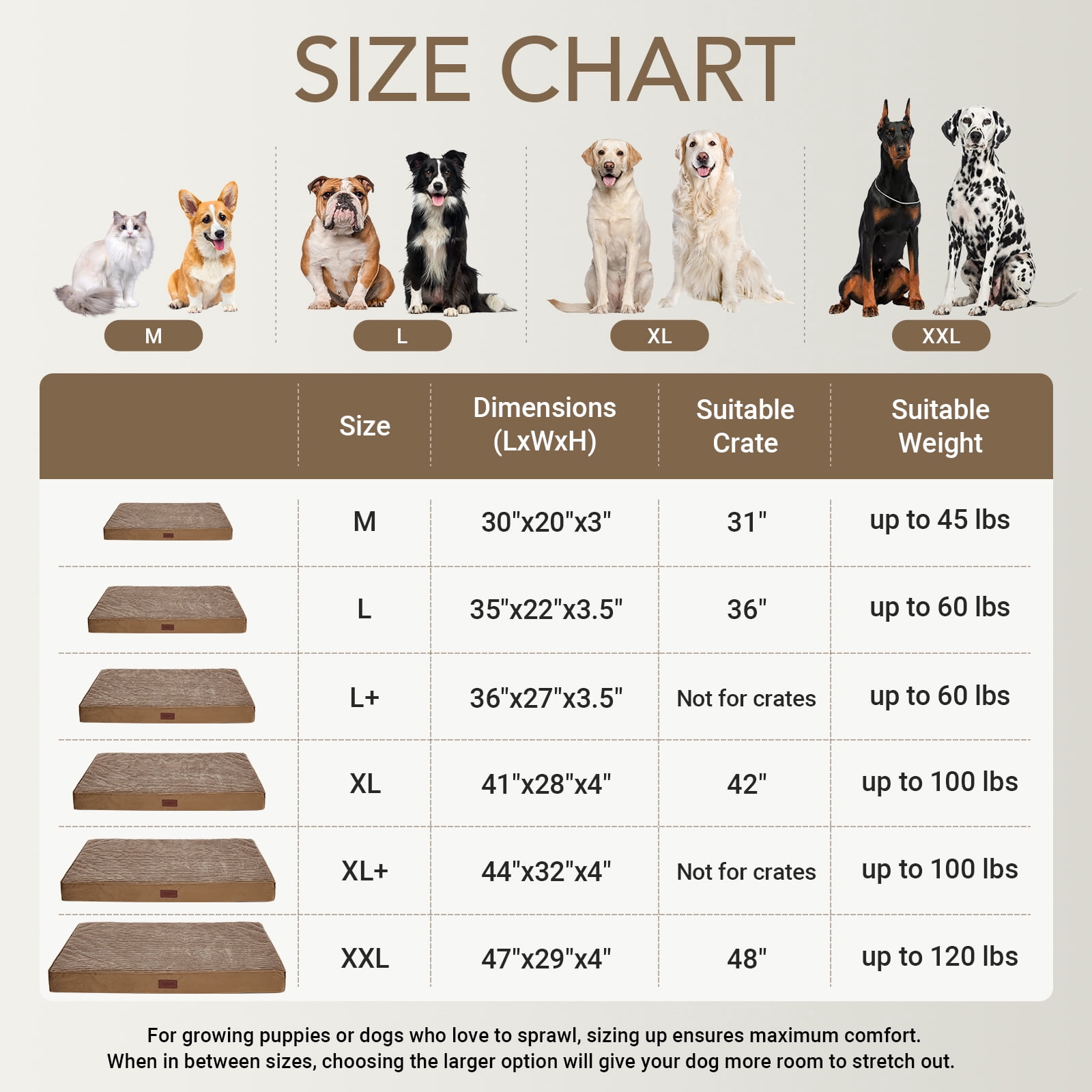 Ophanie Coffee Orthopedic Dog Bed for Large and Medium Dogs with Non-Slip Bottom, Waterproof and Machine Washable Removable Pet Bed Cover,Size(35"x22"x3.5")