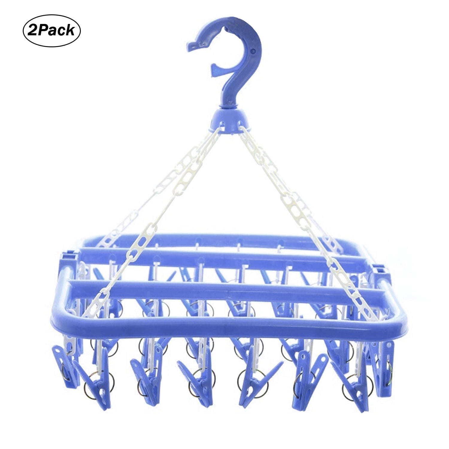Mojoyce Laundry Hangers with 32 Clips,Clothespin Rack Foldable Laundry