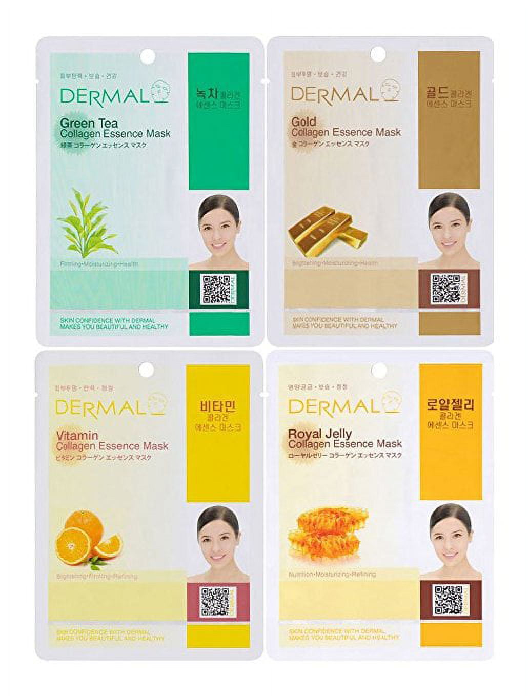 Dermal Korea Collagen Essence Full Face Facial Mask Sheet, 16 Combo Pack