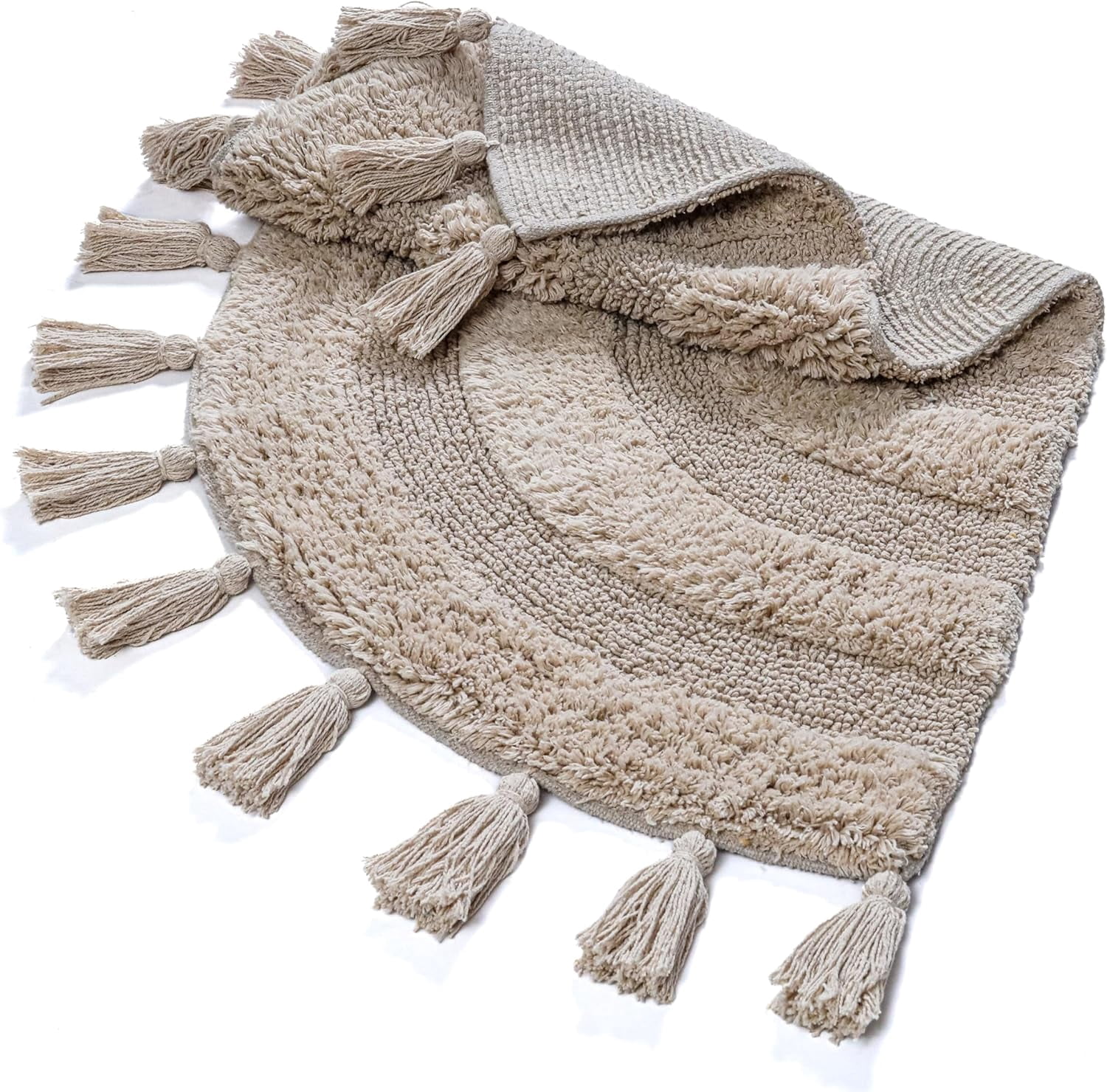 Savi Home Cotton Half Circle Bath Mat with Anti-Skid Backing, Beige, 22" x 36"