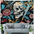 thumbnail image 4 of Orinice Skulls Swords Flowers Tapestry Wall Hanging Unique Style Graphic Tapestries Home Wall Decor Art Living Room Bedroom Apartment Farmhouse Dorm 40x60inch, 4 of 6
