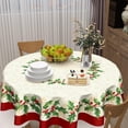 thumbnail image 6 of Christmas Round Tablecloth 70 Inch Red Xmas Holly Leaves Berries Pattern Circle Table Cloth Winter Holiday Decorative Table Cover for Kitchen Dinner Home Decor, 6 of 7