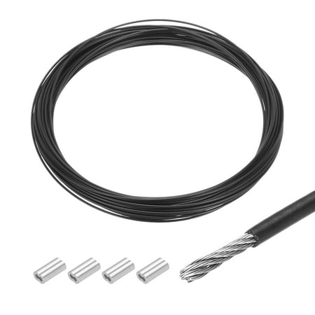 

Uxcell 33Ft(10m) Wire Rope 304 Stainless Steel Cable 3/64 (1mm) Vinyl Coated with 4Pcs Aluminum Sleeves Black