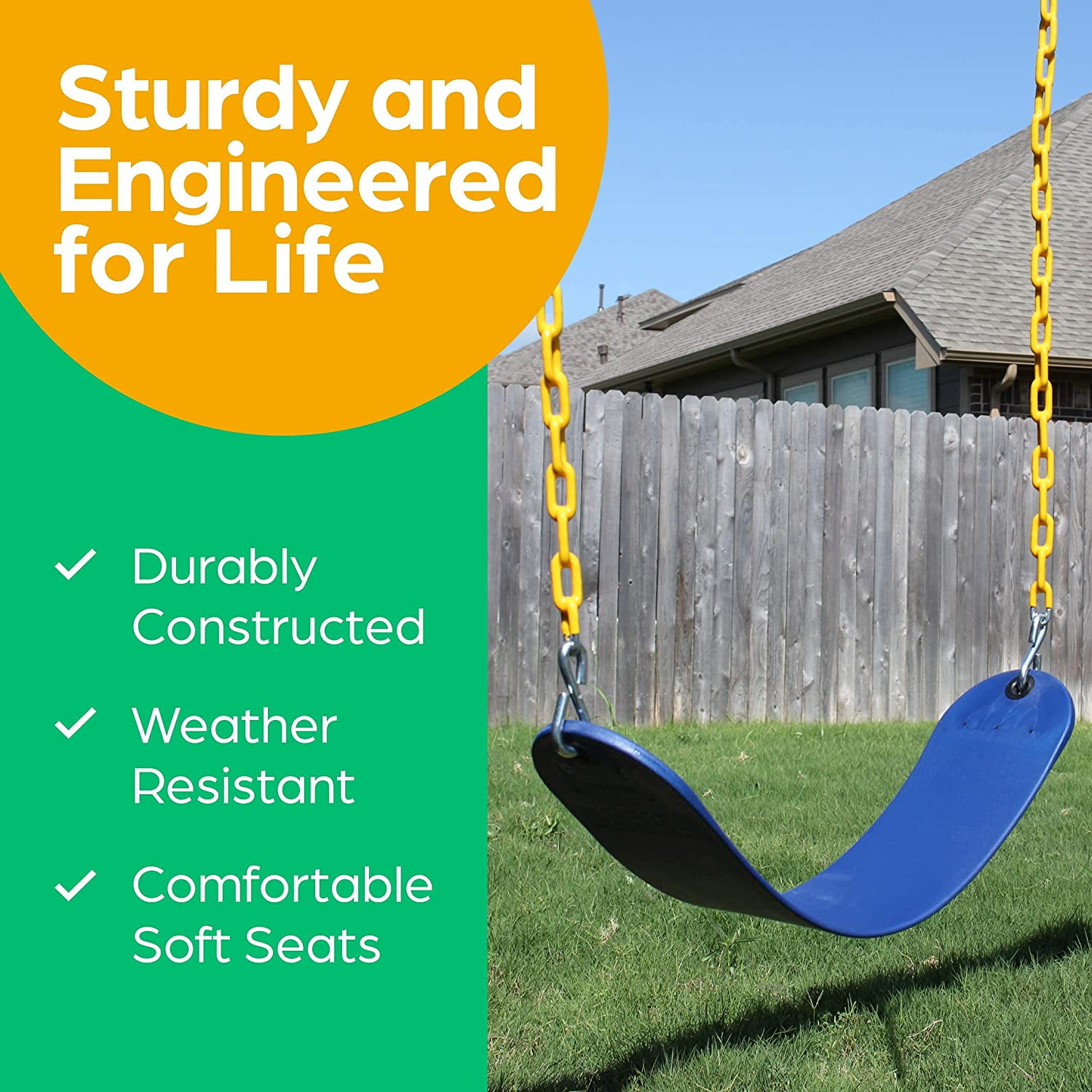 Playground Swing Set Accessories Replacement with Snap Hooks PSHjs Jungle Gym Kingdom Swing Seat Heavy Duty 66 Chain Plastic Coated 