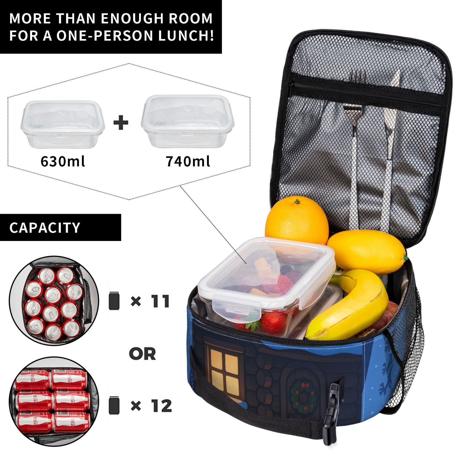 Lunch Bag For Women Men Insulated Portable Lunch Box Bento Box Office Picnic Travel Cooler Bag A House In The Snowy Winter