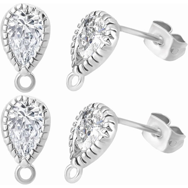20 piezas de accesorios para pendientes de circonita cúbica, chapados en platino auténtico, con forma de lágrima y bucle, y 20 cierres de mariposa.