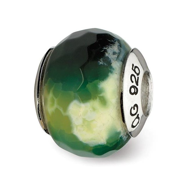 Reflection Beads QRS2348 Sterling Silver Green Cracked Agate with Shell Stone Bead - Antiqued & Polished