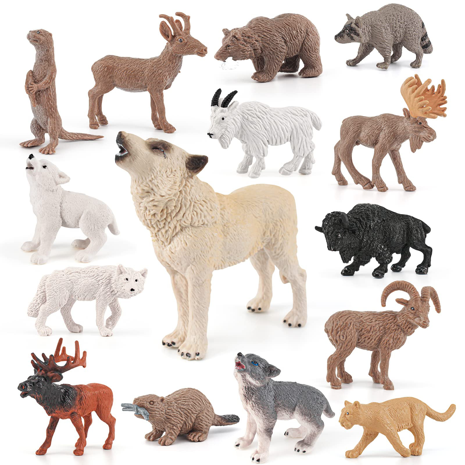 15PCS Wolf Figure North American Animals Set Mini Wild Animals Figurines  Set Plastic Moose Figure Toy Gift for Kid Toddlers Raccoon Animals Cake  Topper 