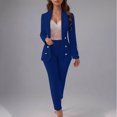 thumbnail image 3 of Scyoekwg Women's Button Lapel Business Casual Blazer Suit Set Fashion Slim 2 Piece Outfits Long Sleeve Blazer Jackets Pants Matching Set (Blue,L), 3 of 5