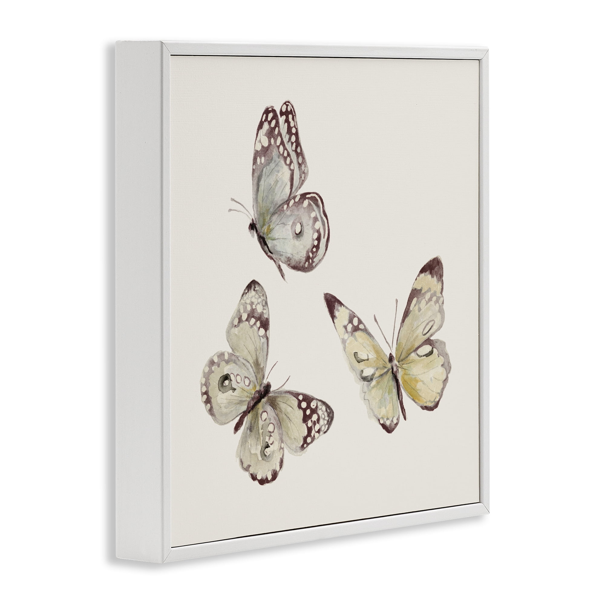 Stupell Industries Isolated Butterflies on Beige White Framed Giclee Art, design by Patricia Pinto