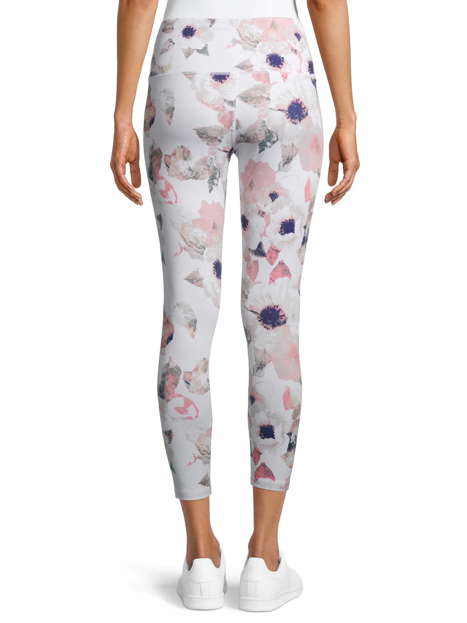 Women Legging With Pockets - Silver Pink Floral Print