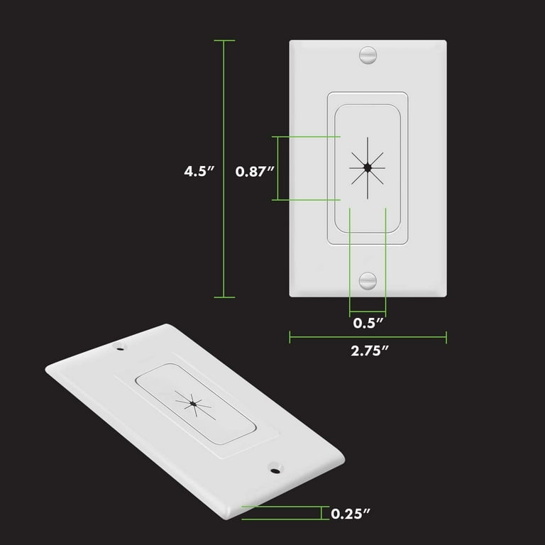 1-Gang Pasthrough Plate, Flexible Opening, White, Easy Mount