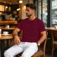 thumbnail image 4 of Men's Short Sleeve T-Shirt Crew Neck Casual Tops Solid Color Basic Plain Summer Loose Fit Shirts Wine M, 4 of 5