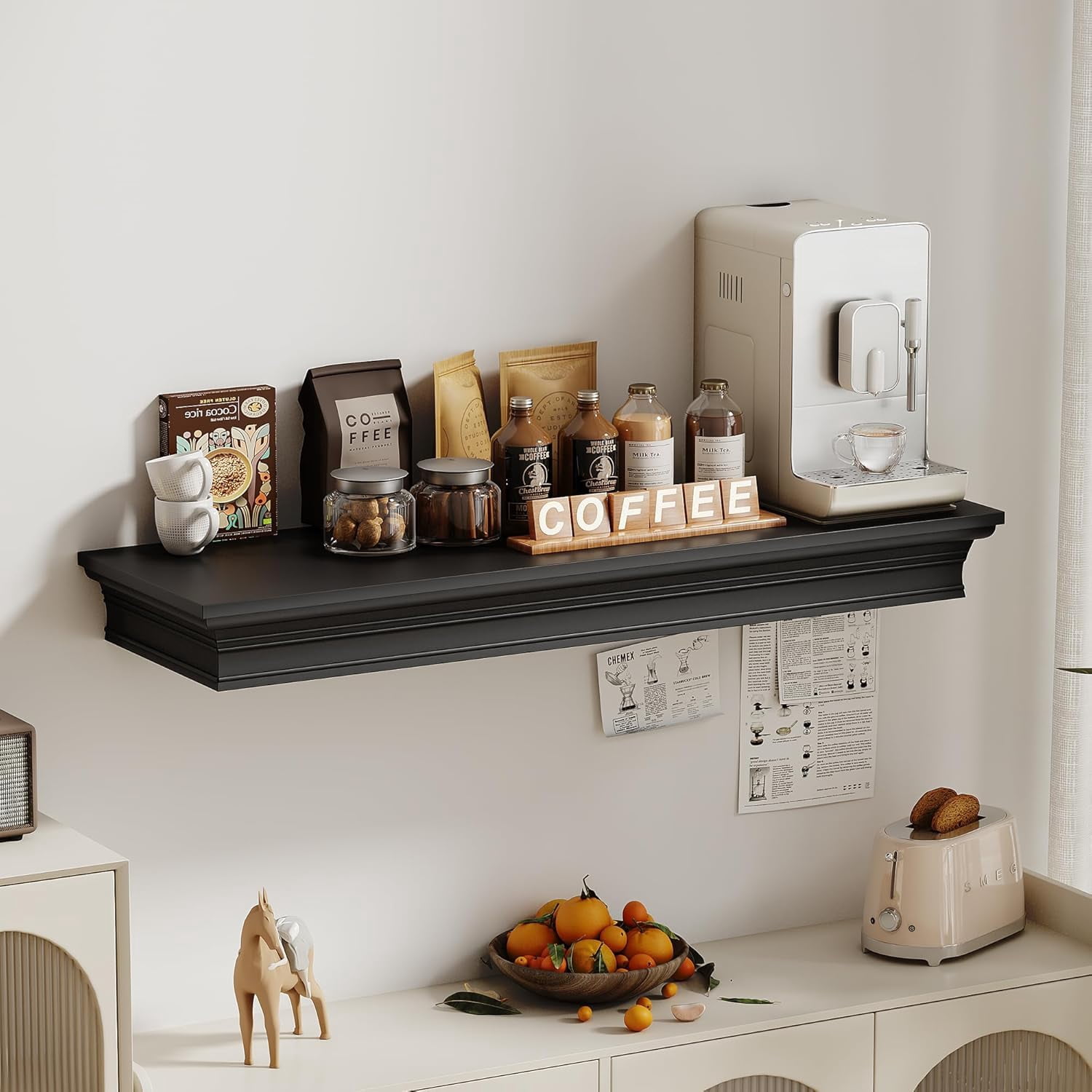 Eylar Intact Secret Home Decor with Hidden Storage, Floating Night Stand with Gun Drawer, Space-Saving Gun Shelf for Bedroom, Hallway, Office, Solid Wood (Black)