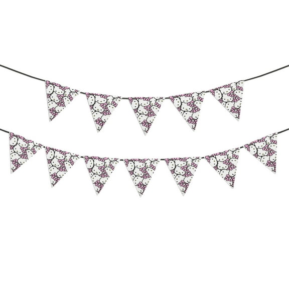 Hello kitty Banner Triangle Bunting Banner, 12 Pieces Christmas Party Bunting Canvas Flags Pennant Garland for Christmas Halloween Party Outdoor and Home Decoration