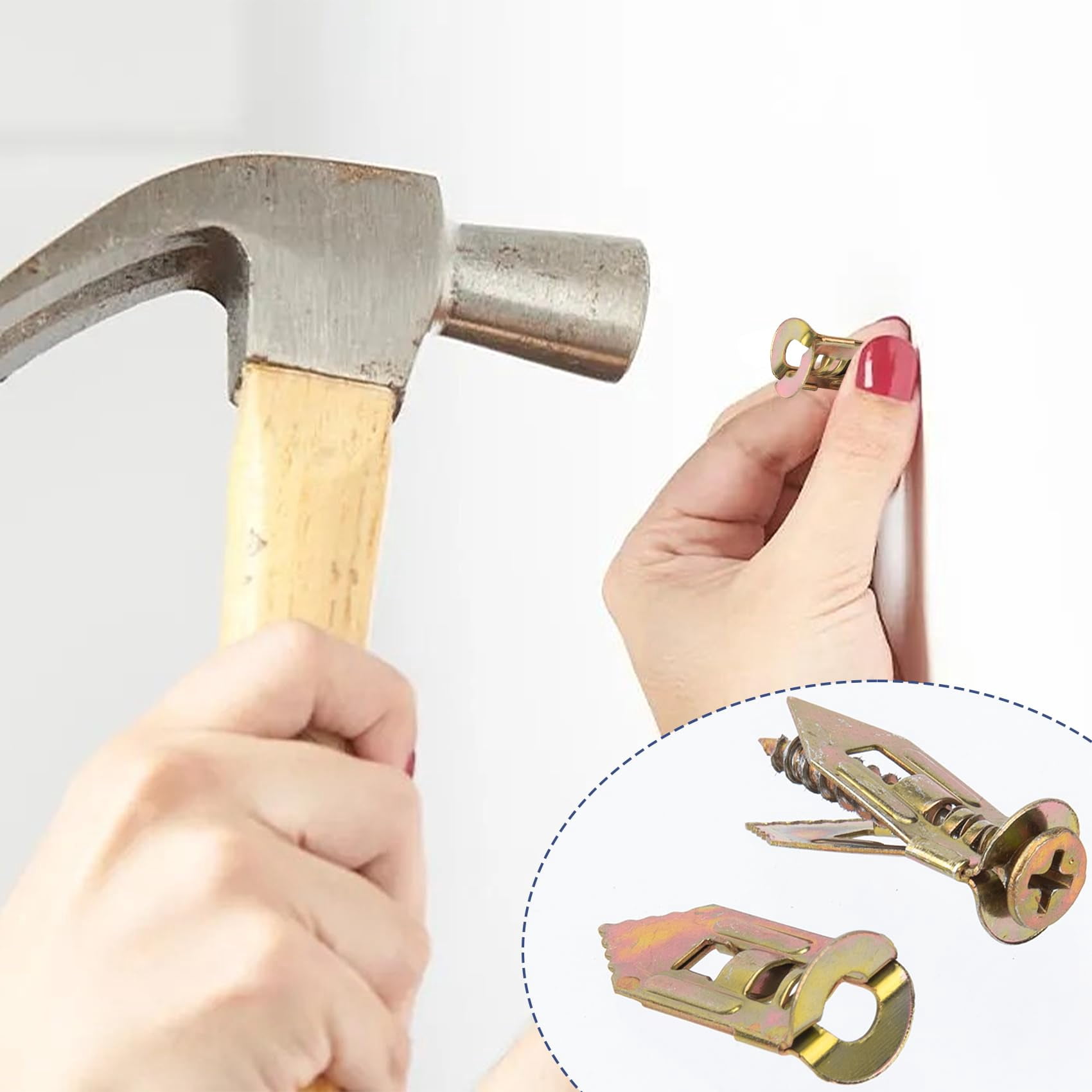 80 Pcs Self-Drilling Anchor Screws, Zinc Plated Steel Drywall Anchors, Heavy Duty Metal Expansion Bolt, No Drill or Holes, for TV, Shelf Straps, Gypsum Boards, Cabinets