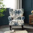 thumbnail image 3 of Erommy Wing back Arm Chair, Upholstered Fabric High Back Chair with Wood Legs Blue/Beige Floral, 3 of 5