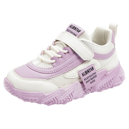 

Toddler Sneakers Boys Size 9.5-10 Years Four Seasons Children Flat Thick Bottom Non Slip Lightweight Mesh Upper Breathable Comfortable Lace Up Hook Loop Solid Color Casual Style Purple Princess Shoes