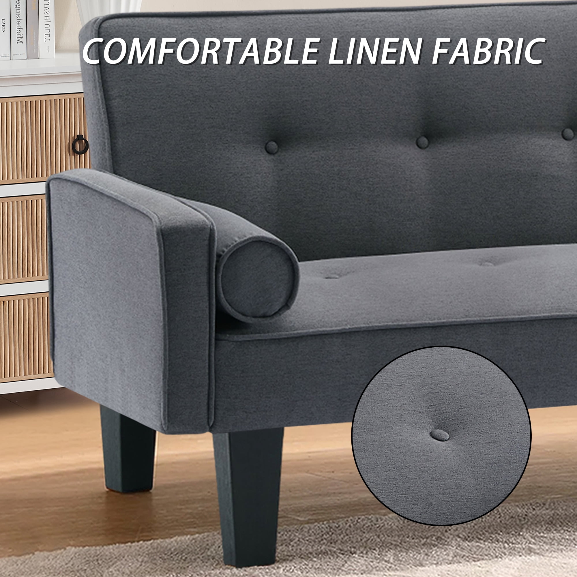 72" Convertible Loveseat Sofa Bed Sleeper Daybed,Modern Upholstered Folding Recliner,Small Futon Sofa for Living Room Apartment Office,Gray 02