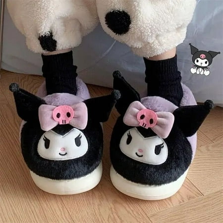 

Sanrio Hello Kitty Plush Cotton Fuzzy Slippers Soft Cute Casual Shoes Women‘s Winter Anti Slip Cover Heel Warm Plush Home Shoes