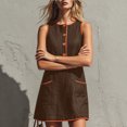 thumbnail image 5 of Wovilon Women's Round Neck Sleeveless A-Line Mini Dress, Button Front Contrast Trim Pocket Shift Top, Relaxed Lightweight Breathable Cotton Linen Blend Solid, 5 of 7