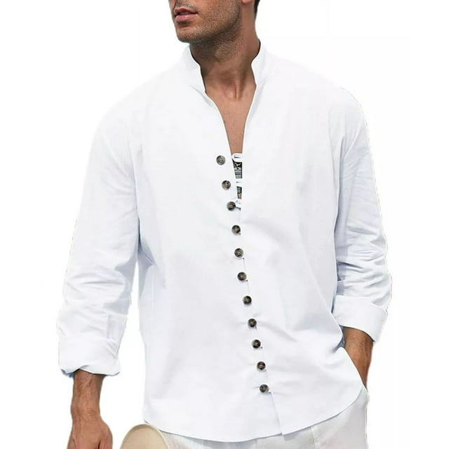 Camisa Lino Hombre Slim Fit Manga Larga Para Casual Strech