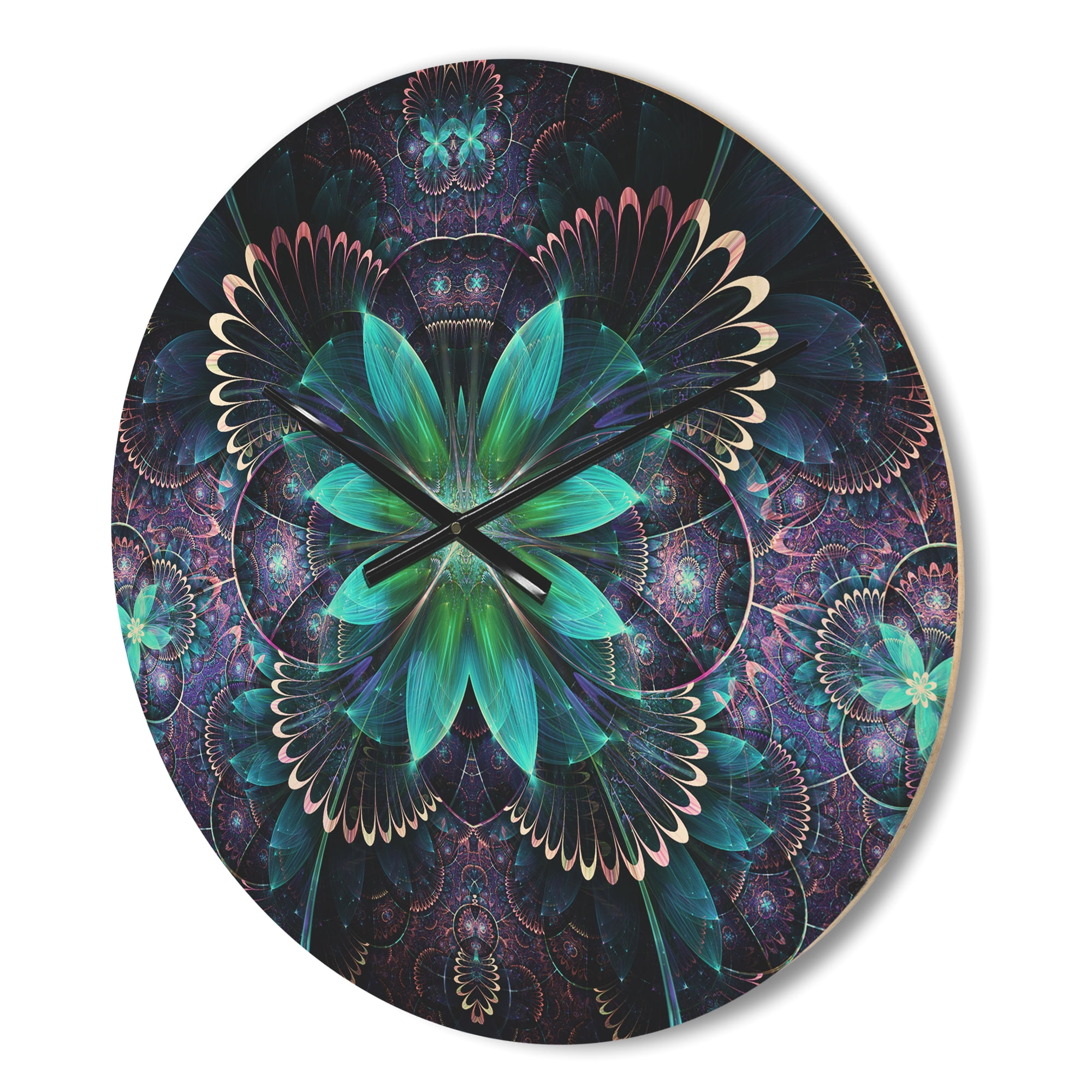 Designart 'Blue Digital Art Fractal Flower' Modern Wood Wall Clock