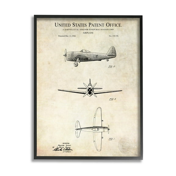 Stupell Industries Vintage Aircraft Diagram Chart Graphic Art Black Framed Art Print Wall Art, Design by Karl Hronek