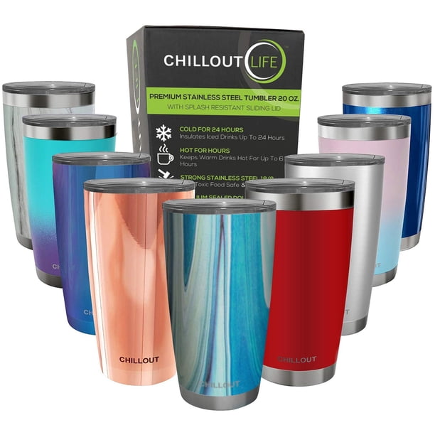 CHILLOUT LIFE Vaso de acero inoxidable de 20 oz con tapa - Taza de café de viaje grande con aislamiento al vacío de doble pared con tapa a prueba de salpicaduras para bebidas frías y calientes CHILLOUT LIFE CHILLOUT LIFE Vaso 20 oz
