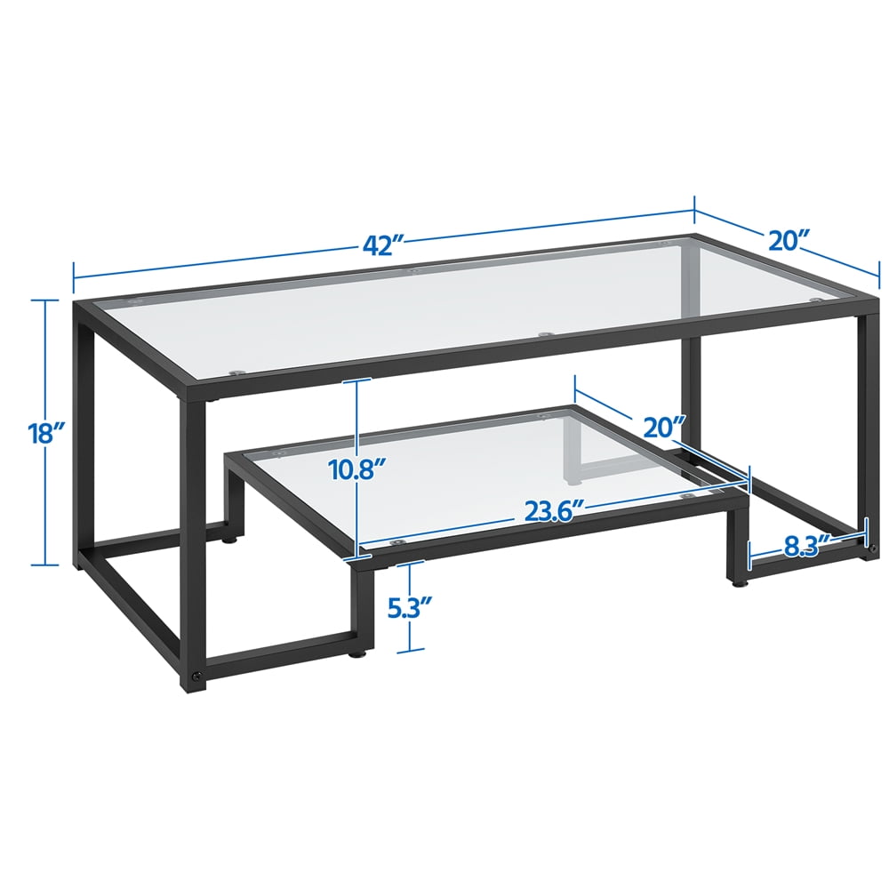 Yaheetech Modern Tempered Glass Coffee Table with Metal-frame, Black
