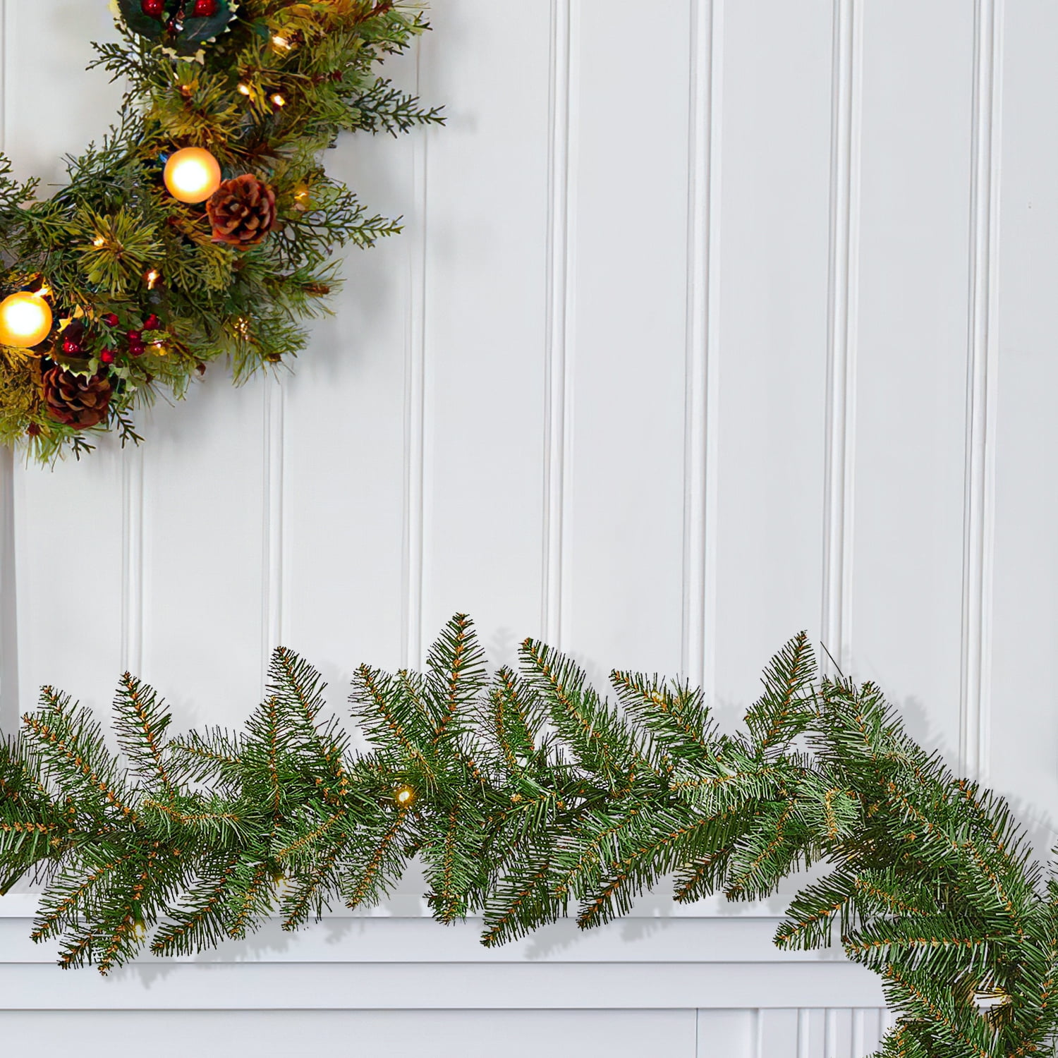 Kepooman 9 Foot Dunhill Garland Fir Pre Lit LED Artificial Christmas Garland with 50 Warm White LED Lights with Timer-Battery Operated-Outdoor, 260 Tips, Green Kepooman 9 Foot Dunhill Garland Fir Pre Lit LED Artificial Christmas Garland with 50 Warm White LED Lights with Timer-Battery Operated-Outdoor, 260 Tips, Green