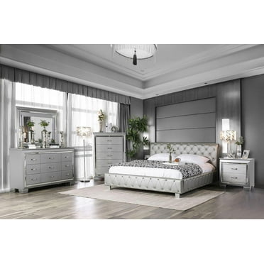 Contemporary Silver Solid Wood Full Bedroom Set 5pcs FOA CM7056SV-F Juilliard