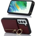 thumbnail image 4 of Samsung Galaxy S21 FE 5G Phone Case for Women with Card Holder,Samsung S21 FE Case Wallet Crossbody Lanyard with Strap,Credit Card Slots Kickstand Case with Ring Holder,6.4 Inch,Burgundy, 4 of 15