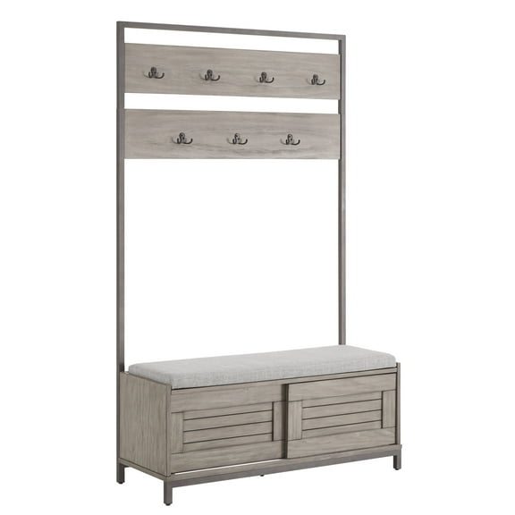 Weston Home Arron Hall Tree With Cabinet & Cushion, Grey