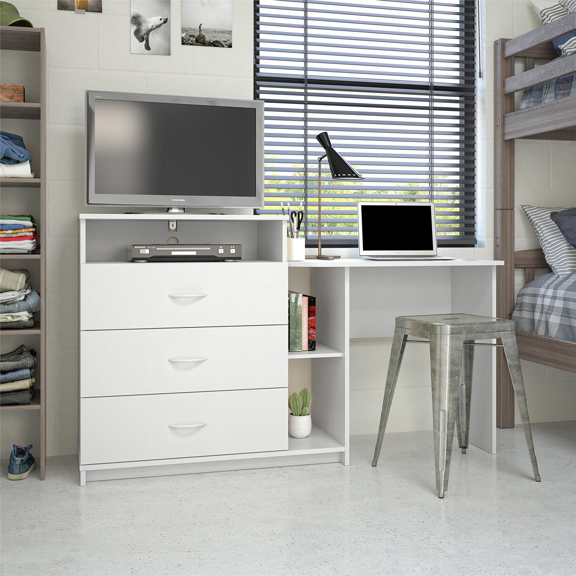 Ameriwood Home Somerset 3 In 1 Media Dresser And Desk White