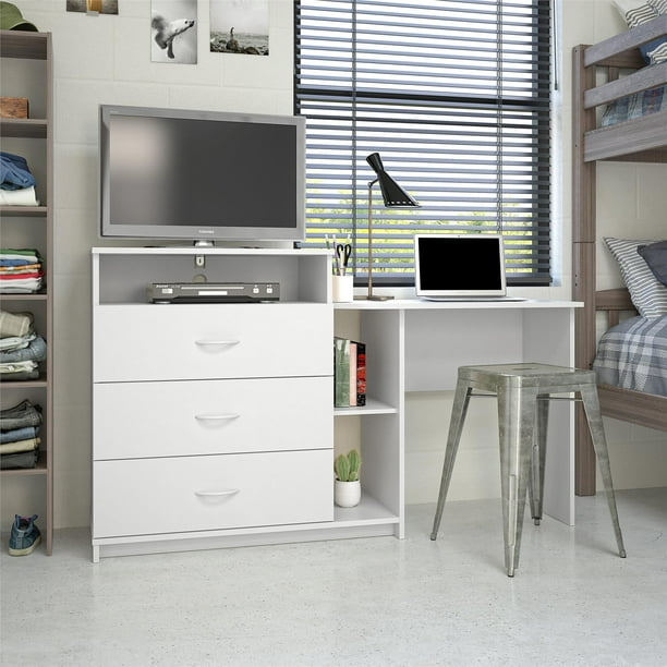 Ameriwood Home Somerset 3 in 1 Media Dresser and Desk Combo, White