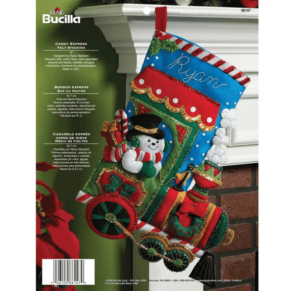 Bucilla 18" Christmas Candy Express Felt Applique Christmas Stocking Embroidery Kit