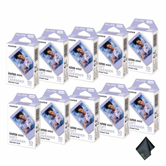 FUJIFILM INSTAX MINI Soft Lavender Instant Film (100 Exposures)   Microfiber Cleaning Cloth