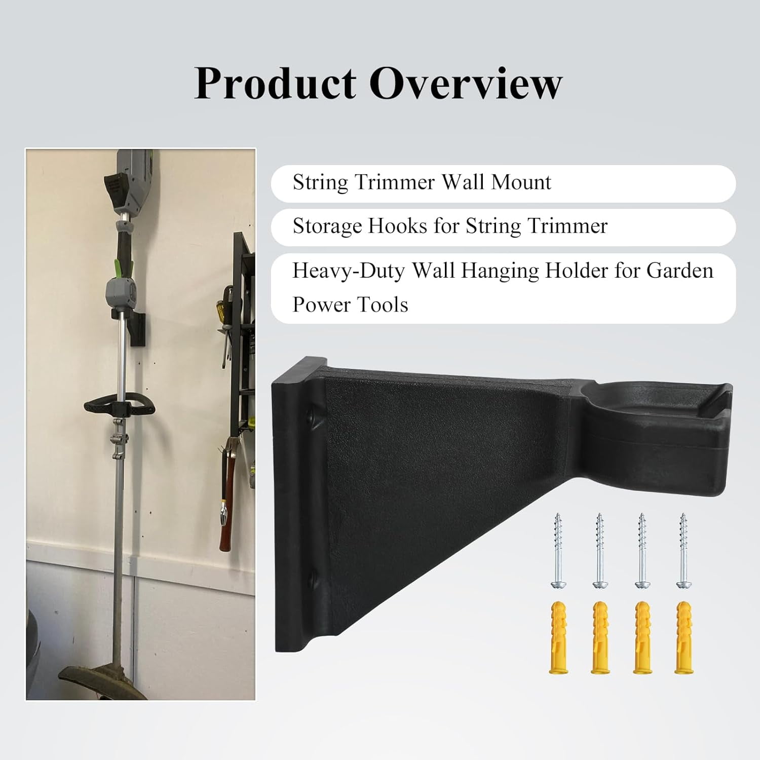 JJEAN-Premium Heavy-Duty Wall Hanging Holder for Garden Power Tools, Garage Storage Organizer, Storage Hooks for Trimmer, Holds up to 250lbs, Fits EGO 56V Trimmer and Edger, Ego Power/Edger(2Pcs/4-Ho