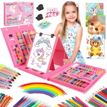 Carsky 208 PCS Unicorn Art Set for Kids, Double-Sided Drawing Board with Crayons, Paints, Colored Pencils, Perfect Birthday & Christmas Art Unicorn Gift for Boys Girls 3-6 7-11 12 