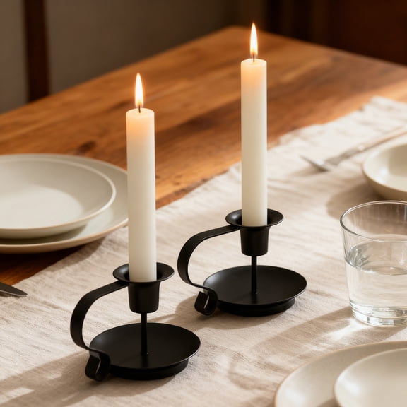 ToyKingdee Taper Candle Holders, 2 Count Candlestick Holders, Black Candle Holder Decor