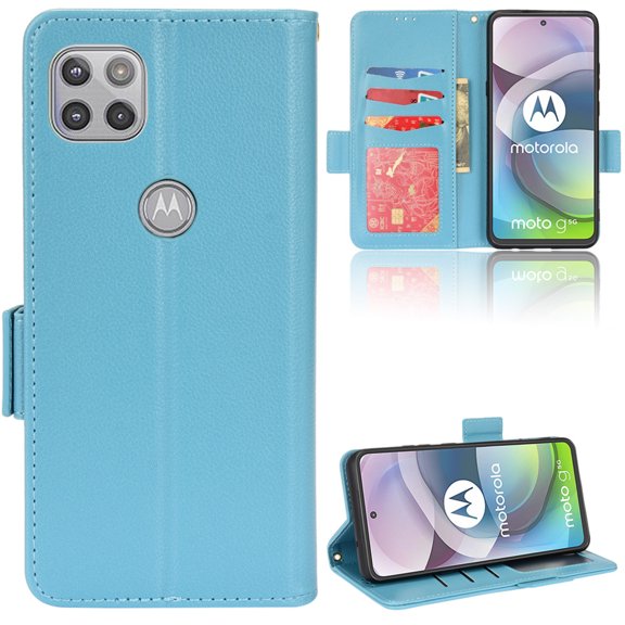 Allytechgroup Flip Case for Motorola Moto G (2025), PU Leather Slim Fit Shell Cards Holder Kickstand Shockproof Anti-Scratch Corner Protective Wallet Case for Motorola Moto G (2025), Cyanblue