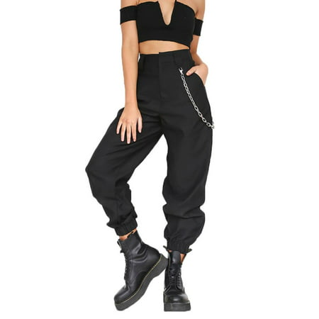 Clearance Women Solid Chains High Waist Harem Pants Loose Hip Hop Streetwear Trousers Pants for