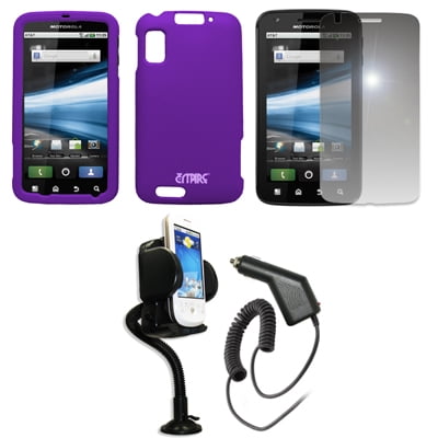 Empire Vents Mirror - EMPIRE Purple Rubberized Hard Case Cover + 360 Degree Rotatable Car Windshield Mount with Air Vent Attachment + Mirror Screen Protector + Car Charger (CLA) for AT&T Motorola Atrix 4G