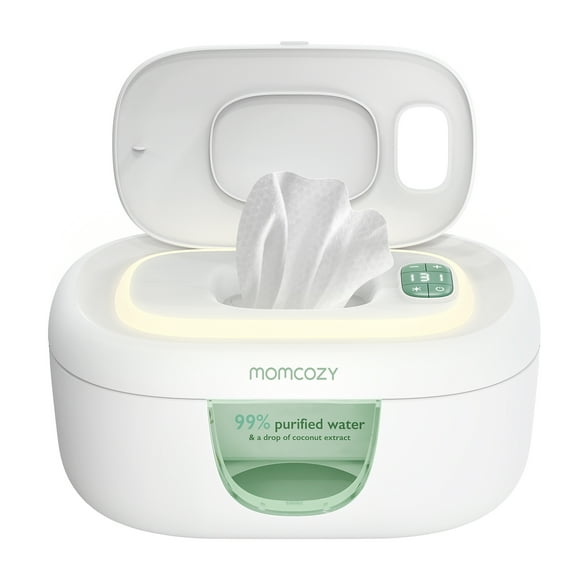 Momcozy Chauffe-Linge pour Bébé avec Design à Ressort, 4 Modes de Température, Distributeur de Lingettes avec Veilleuse