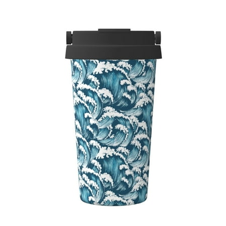 

KLL Ocean Waves Pattern Stainless Steel Vacuum Insulated Tumbler - Carry Insulated Coffee Mug - Reusable Insulated Cold Brew Iced Coffee Cup Thermos