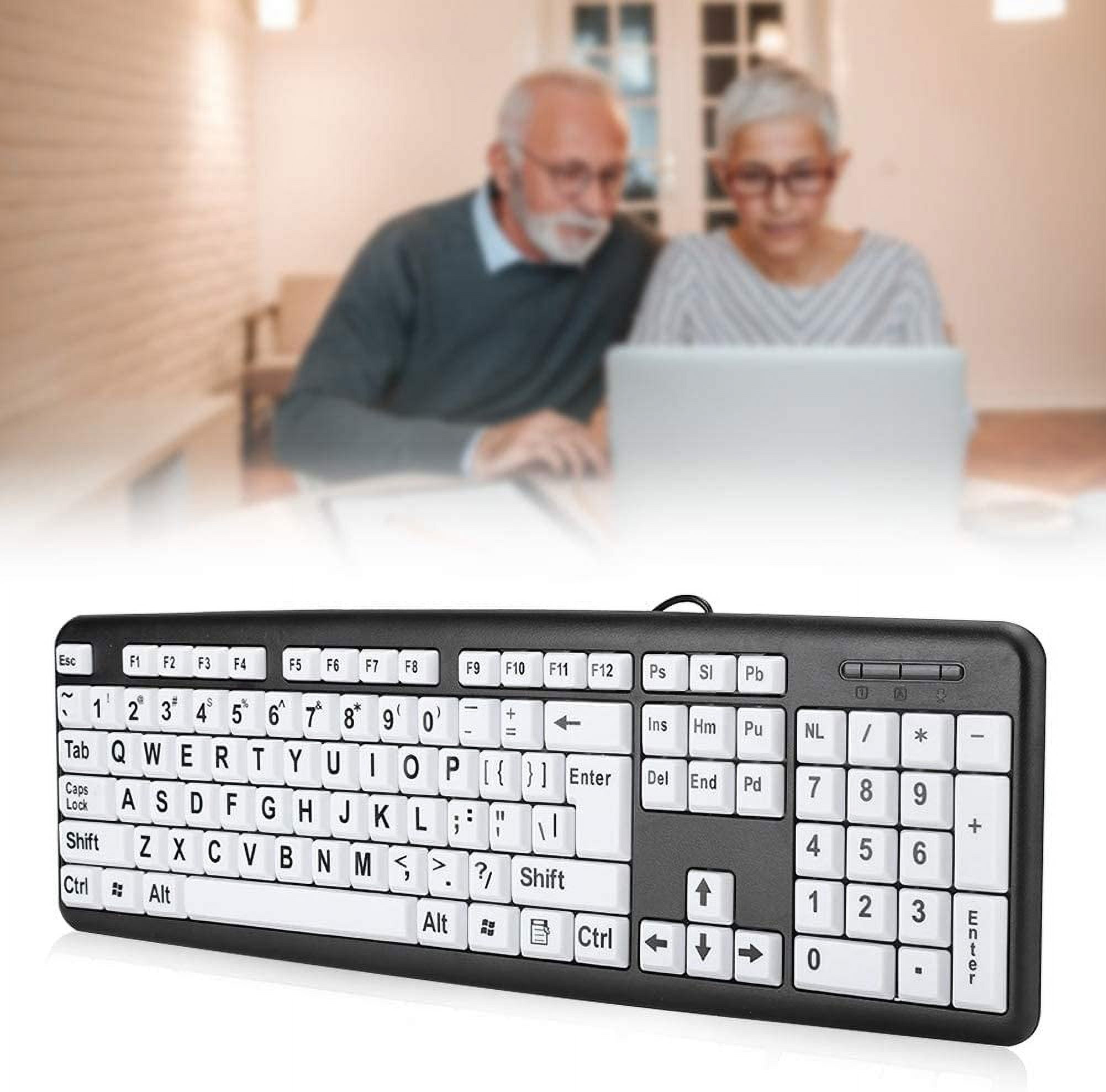 FIGT-104 Keys Large Key Keyboard Black Low Vision Keyboard USB Wired Computer Keyboard Old People Keyboard with White Large Print Keys for Elderly Seniors Visually Impaired(Black)【0514】