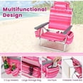thumbnail image 6 of Backpack Beach Chair, 5 Position Adjustable Camping Chairs with Aluminum Table, Head Pillow, Cooler Bag, Cup Holders, Folding Beach Chairs for Adults (with Table, Pink Stripe), 6 of 9