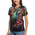 thumbnail image 2 of Womens Short Sleeve T Shirts Casual V Neck Tops Tee, Hummingbird Galaxy Art, 2 of 6