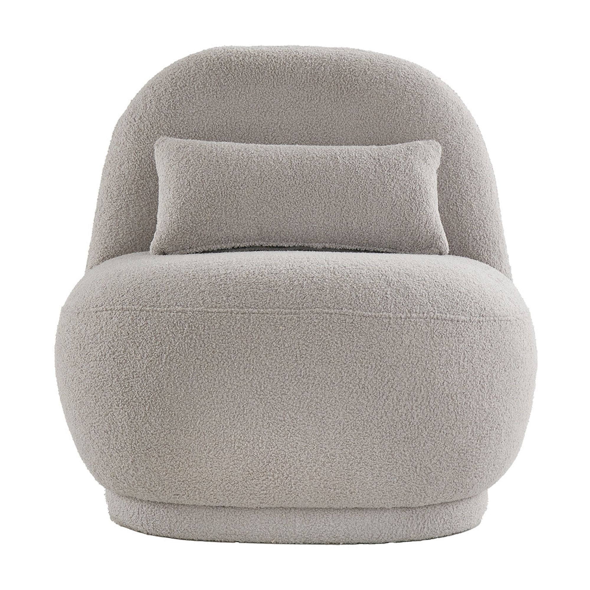 Weston Home Lompoc Modern Boucle Accent Chair with Rounded Design and Lumbar Pillow, Light Gray Chair